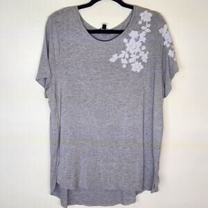 Simply Vera Vera Wang Grey Short Sleeve Tee with White Flowers size XL